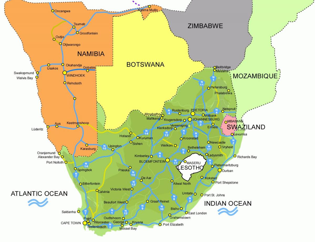 地图莱索托和南非